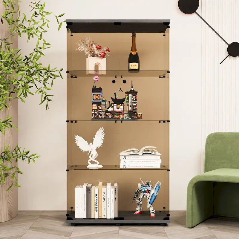 Vitrinenschrank mit schwarzem Rahmen, 4 Regalböden und Doppeltüren