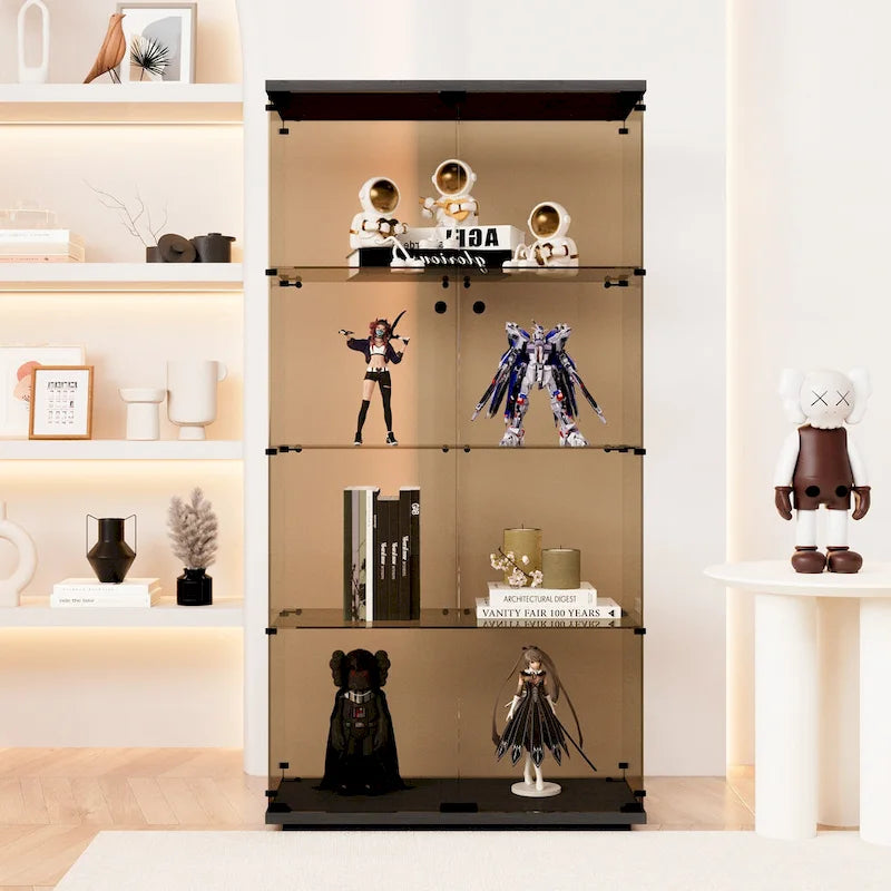 Vitrinenschrank mit schwarzem Rahmen, 4 Regalböden und Doppeltüren