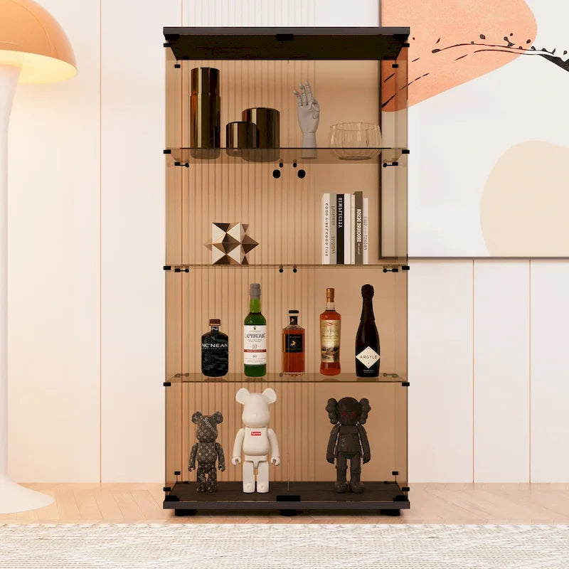 Vitrinenschrank mit schwarzem Rahmen, 4 Regalböden und Doppeltüren