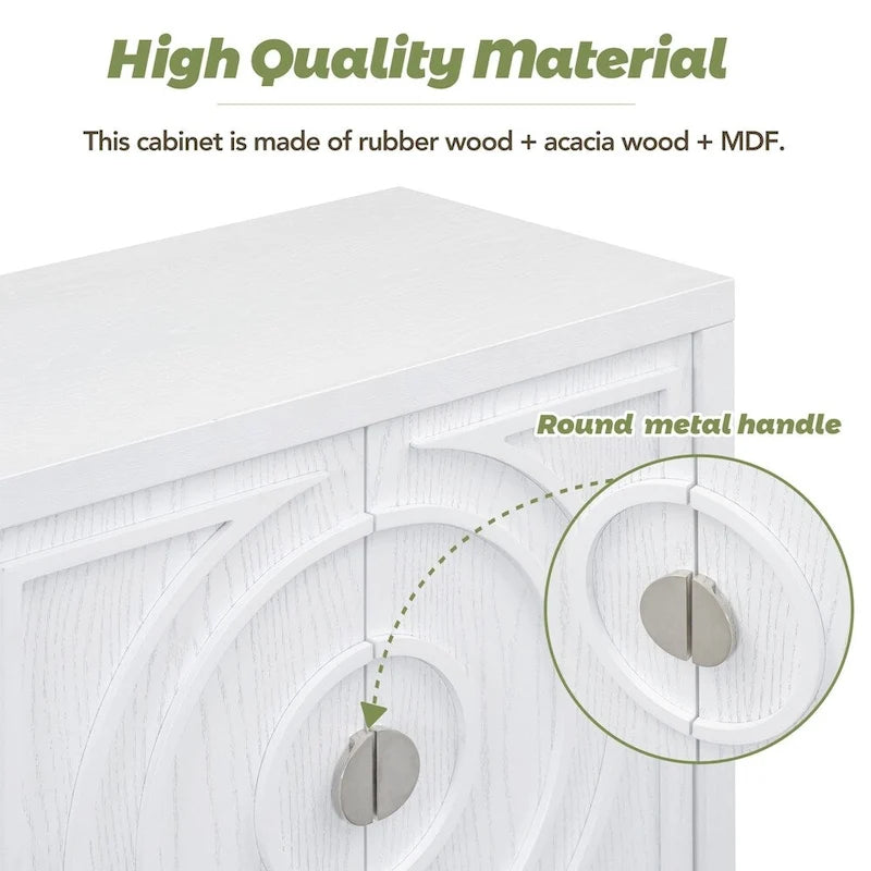 4-Door Retro Sideboard with Circular Groove Design and Round Metal Handles