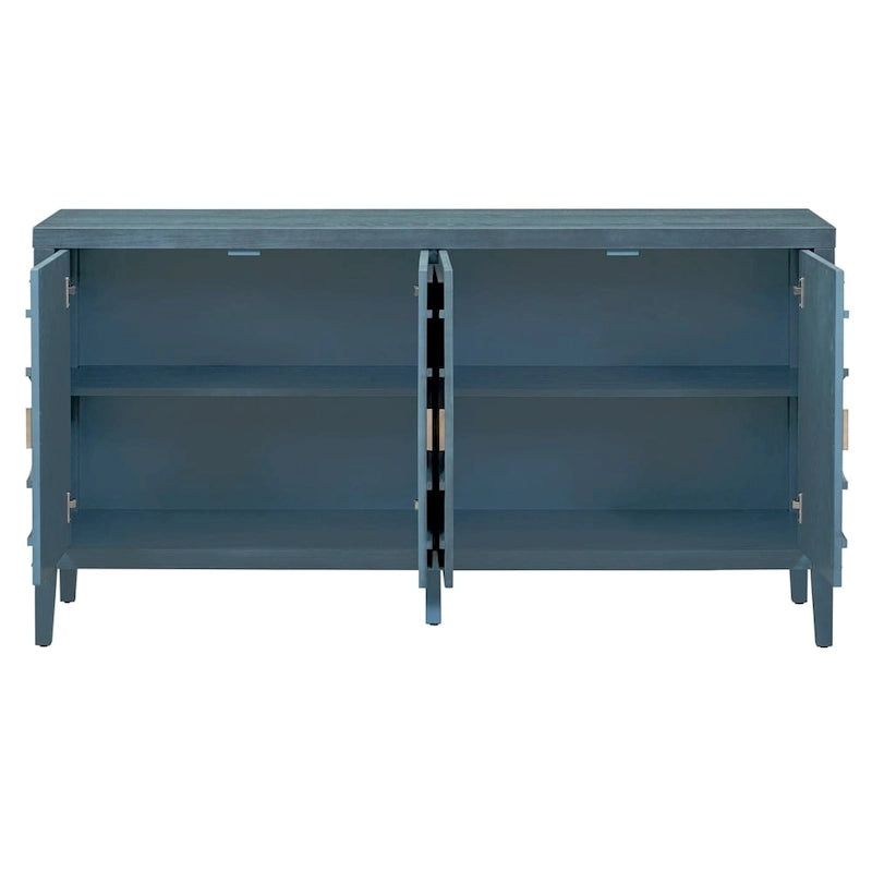 4-Door Retro Sideboard with Circular Groove Design and Round Metal Handles