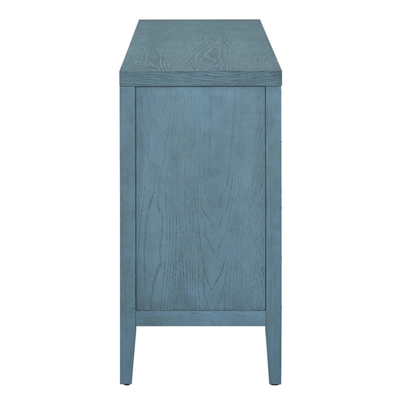 4-Door Retro Sideboard with Circular Groove Design and Round Metal Handles
