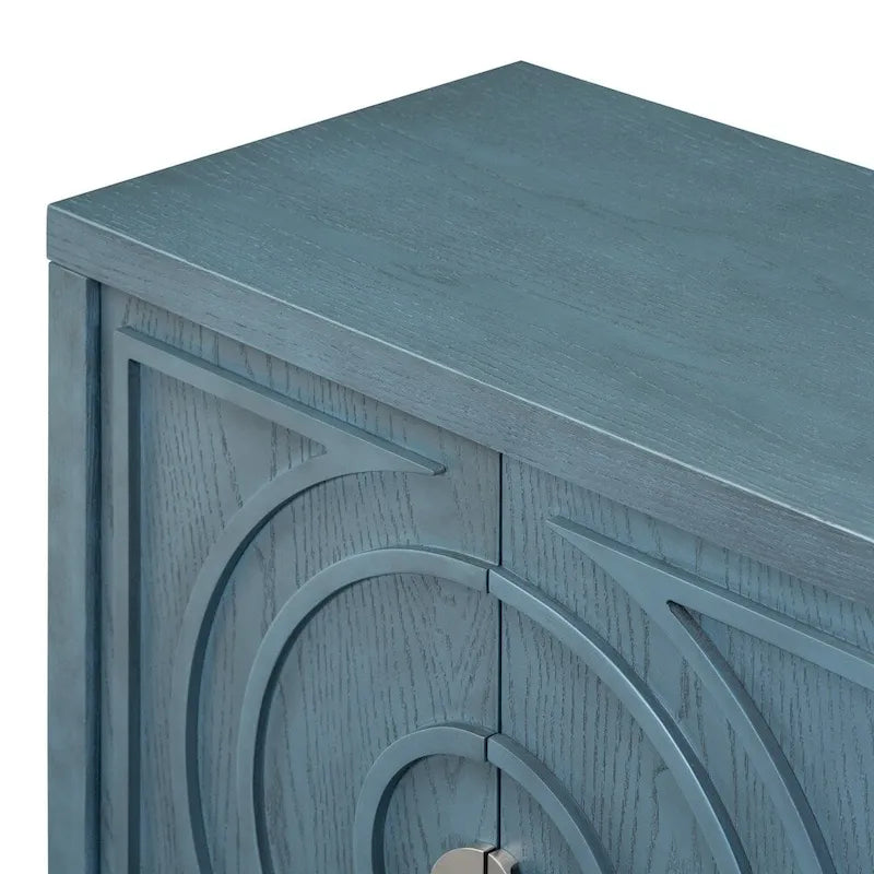 4-Door Retro Sideboard with Circular Groove Design and Round Metal Handles