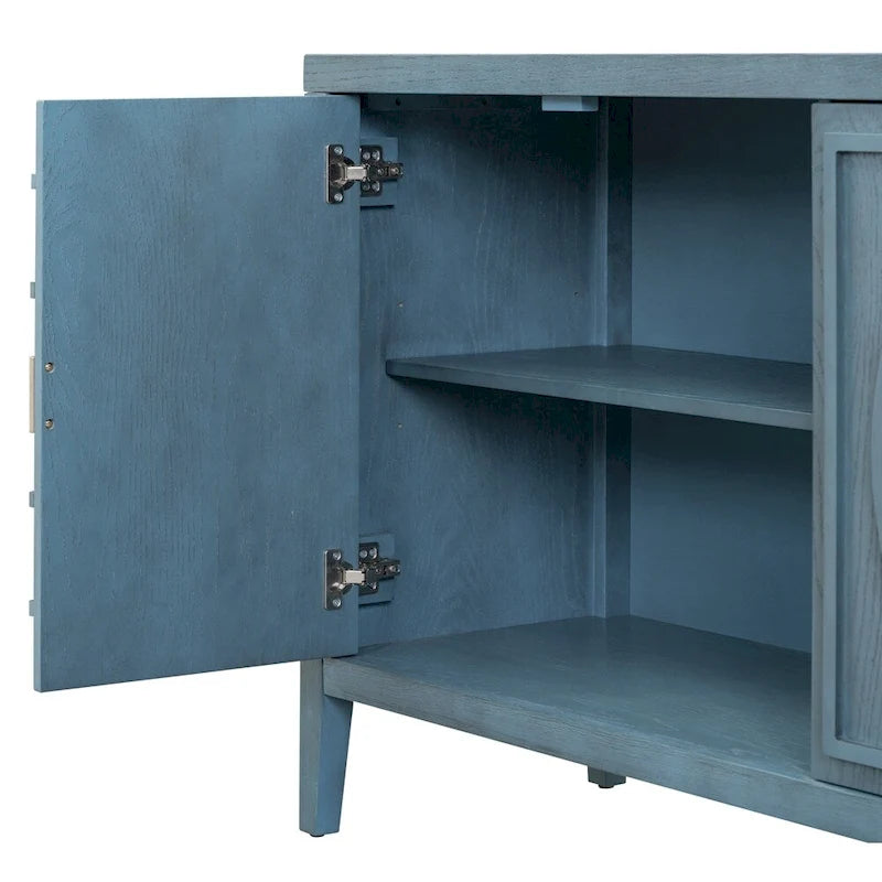 4-Door Retro Sideboard with Circular Groove Design and Round Metal Handles