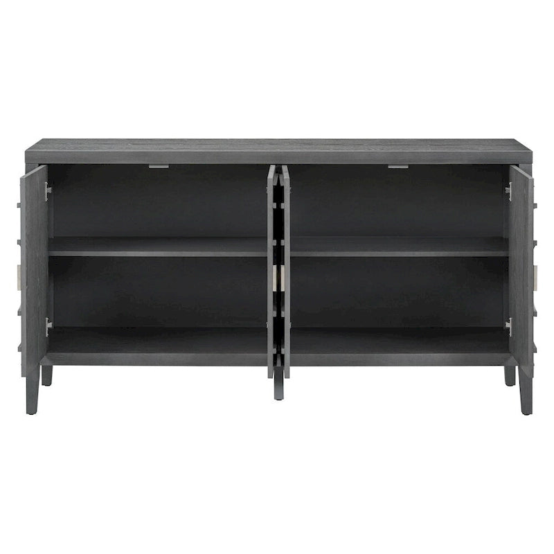4-Door Retro Sideboard with Circular Groove Design and Round Metal Handles