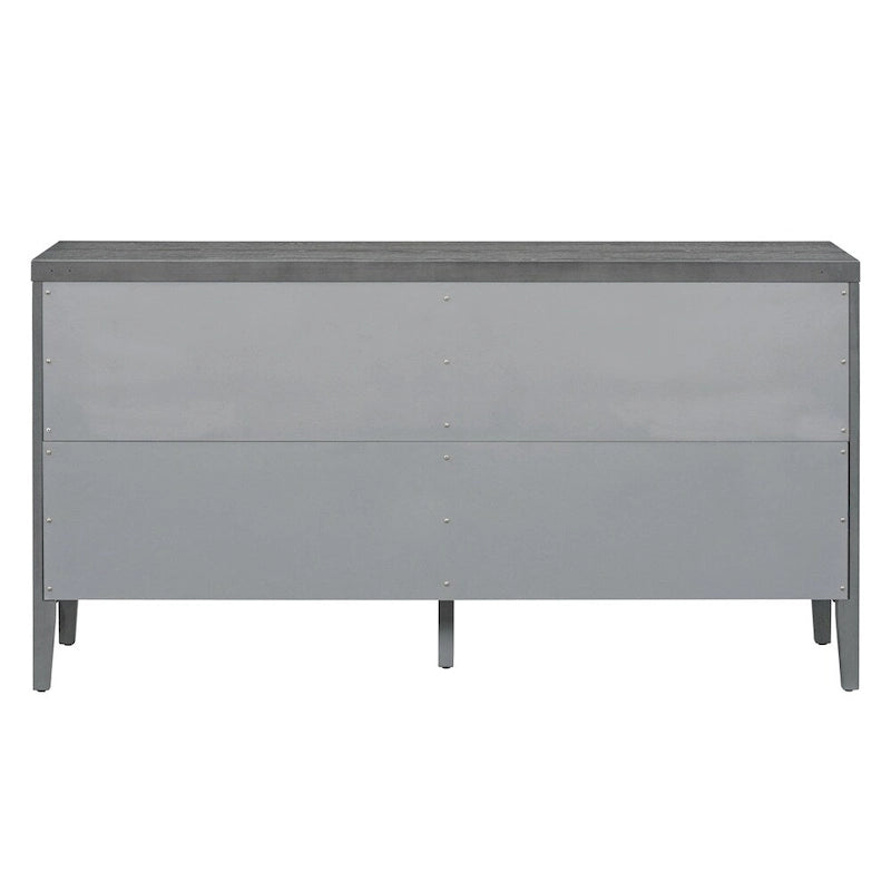 4-Door Retro Sideboard with Circular Groove Design and Round Metal Handles