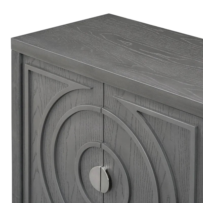 4-Door Retro Sideboard with Circular Groove Design and Round Metal Handles