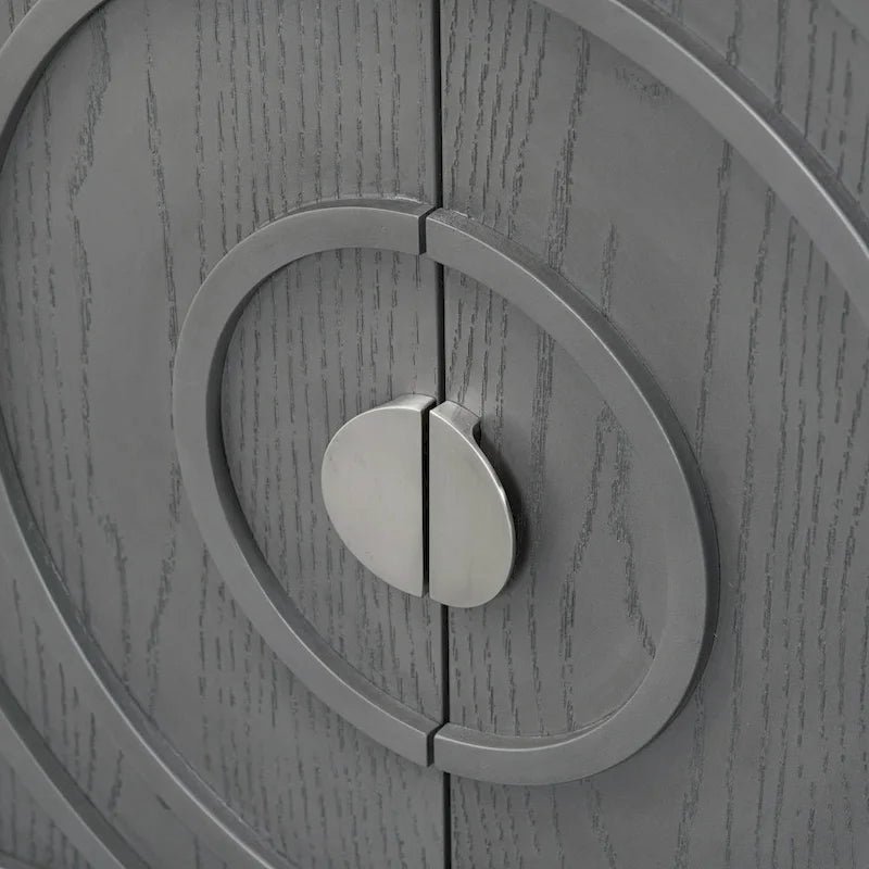 4-Door Retro Sideboard with Circular Groove Design and Round Metal Handles