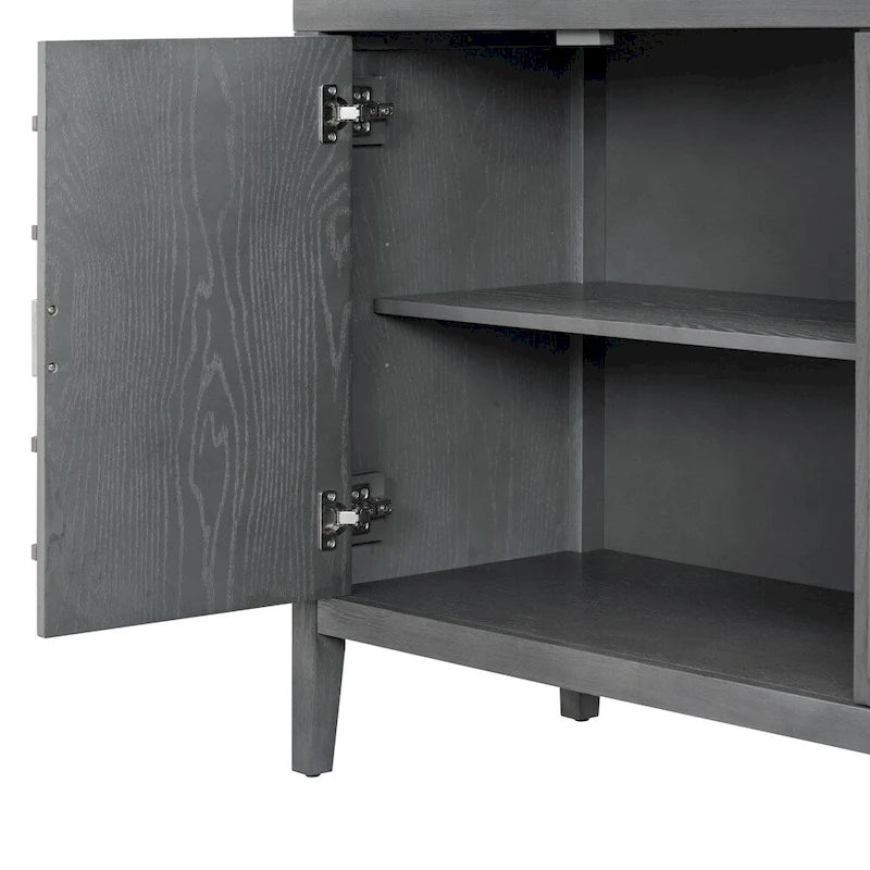 4-Door Retro Sideboard with Circular Groove Design and Round Metal Handles