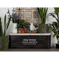 Industrial Brown Metal Storage Bench with Cream Fabric Seat and Typography