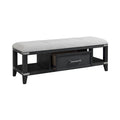 Upholstered Storage Bench with Drawer Weathered Steel Finish Dark Wood