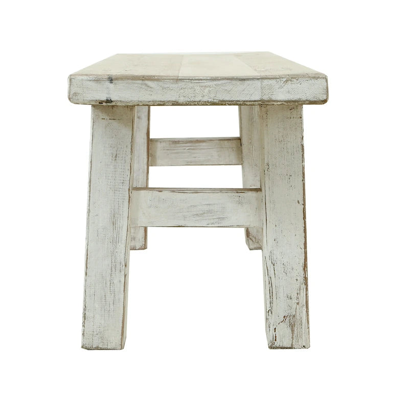 Antique White Distressed Pine Wood Indoor Bench with Weathered Finish