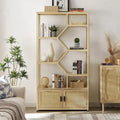 Natural Rattan Bohemian 7-Tier Bookshelf with Bottom Storage Cabinet