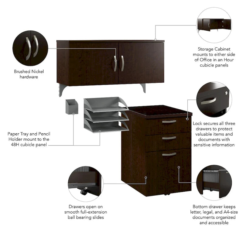 Storage Cabinet with 3-Drawer Mobile File Cabinet and Desk Organizers
