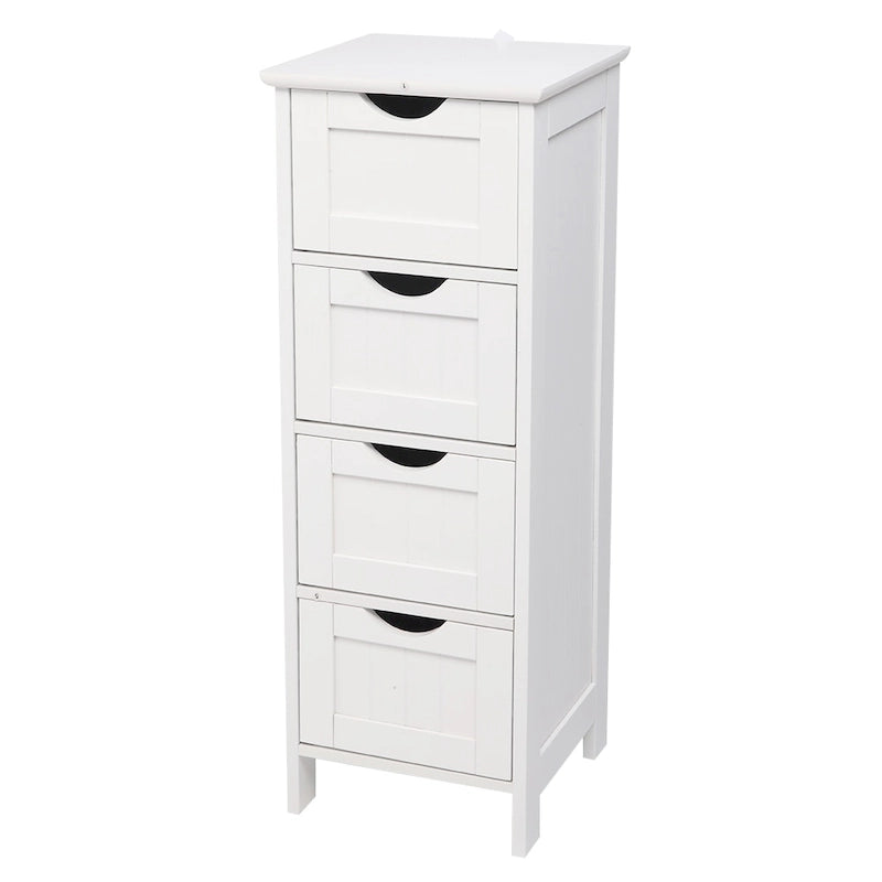 White 4-Drawer Bathroom Storage Cabinet with Semi-Circle Handles