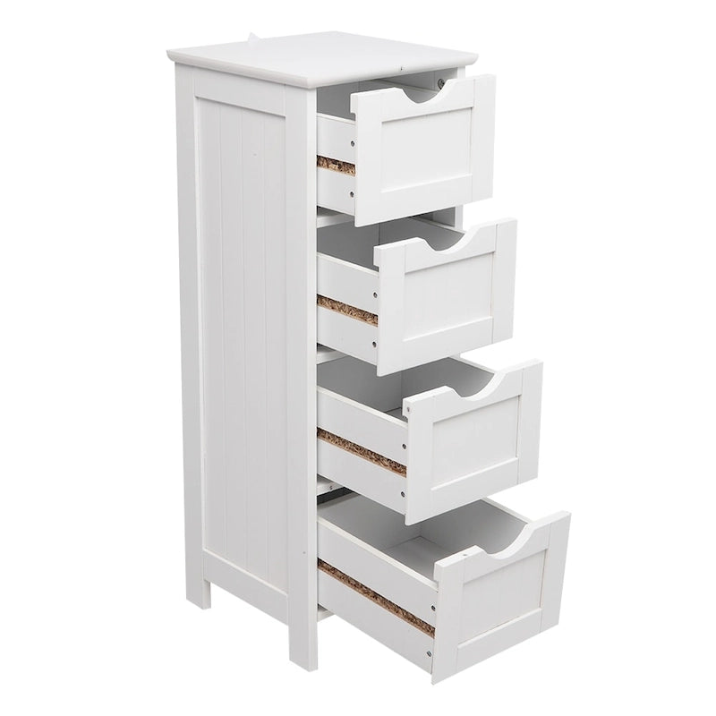 White 4-Drawer Bathroom Storage Cabinet with Semi-Circle Handles