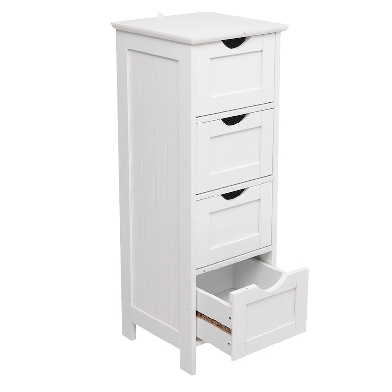 White 4-Drawer Bathroom Storage Cabinet with Semi-Circle Handles