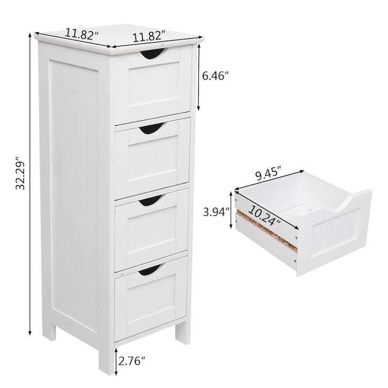 White 4-Drawer Bathroom Storage Cabinet with Semi-Circle Handles