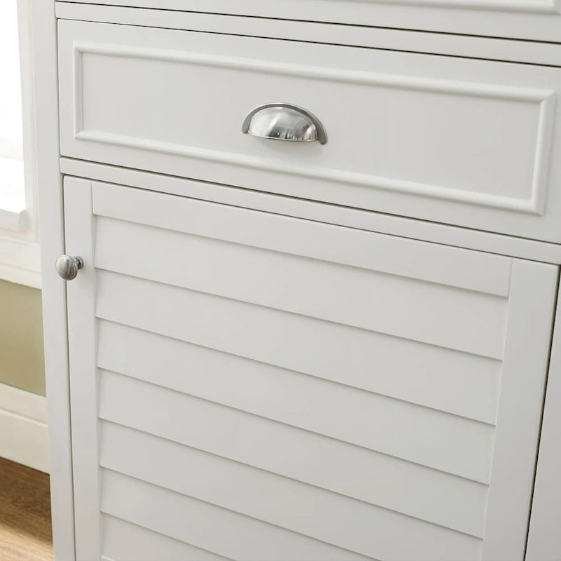 Tall Bathroom Storage Cabinet with 2 Drawers Open Shelves Louvered Door White