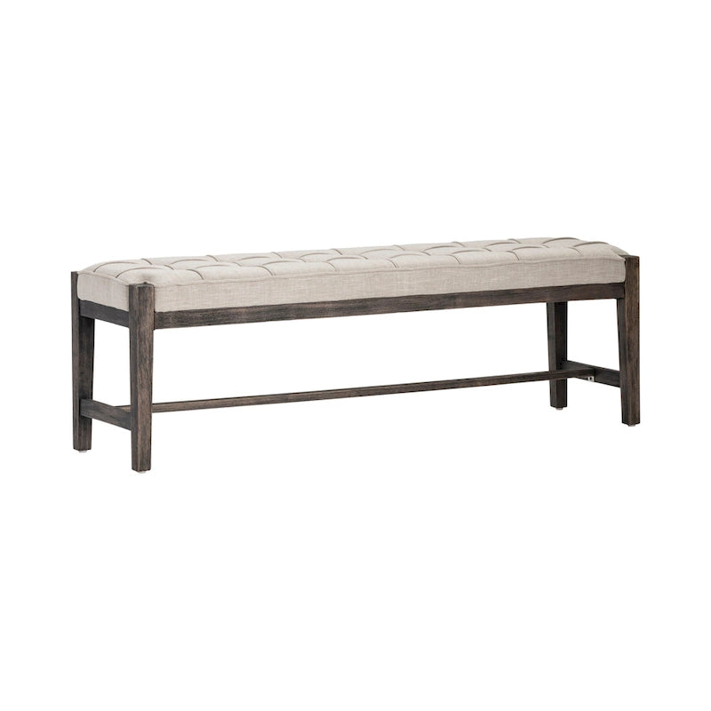 Cream Tufted Upholstered Bench with Dark Wood Legs and Stretcher Base
