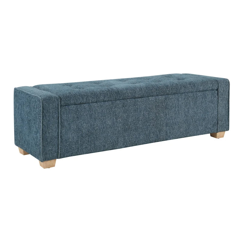 Gepolsterte Sitzbank mit Knopfheftung, Stauraum und Soft-Close-Deckel, neutraler Stoff