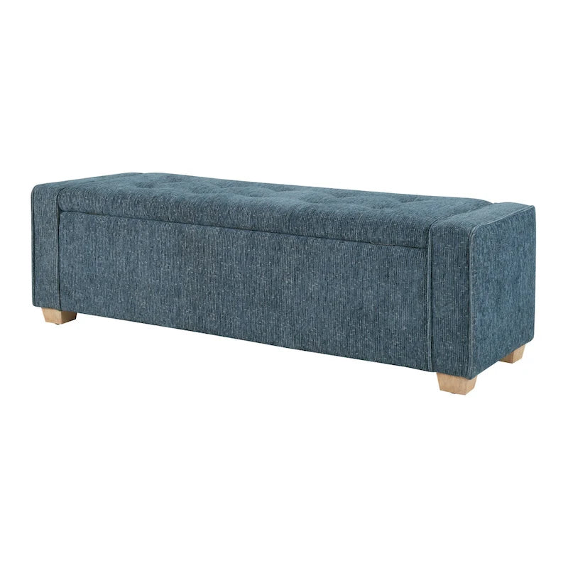 Gepolsterte Sitzbank mit Knopfheftung, Stauraum und Soft-Close-Deckel, neutraler Stoff
