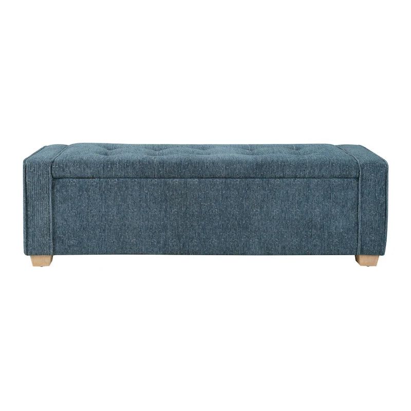 Gepolsterte Sitzbank mit Knopfheftung, Stauraum und Soft-Close-Deckel, neutraler Stoff