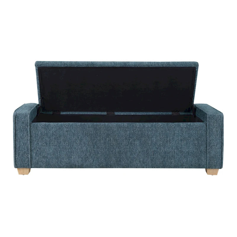 Gepolsterte Sitzbank mit Knopfheftung, Stauraum und Soft-Close-Deckel, neutraler Stoff