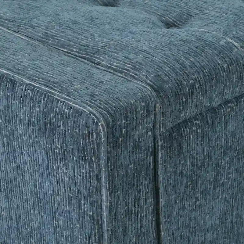 Gepolsterte Sitzbank mit Knopfheftung, Stauraum und Soft-Close-Deckel, neutraler Stoff