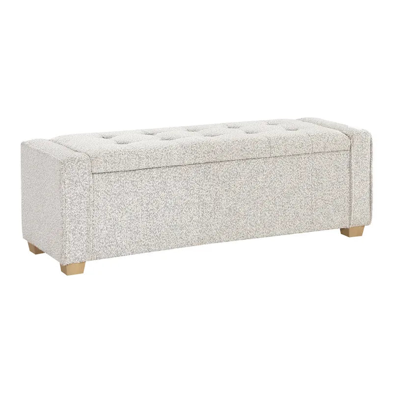 Gepolsterte Sitzbank mit Knopfheftung, Stauraum und Soft-Close-Deckel, neutraler Stoff