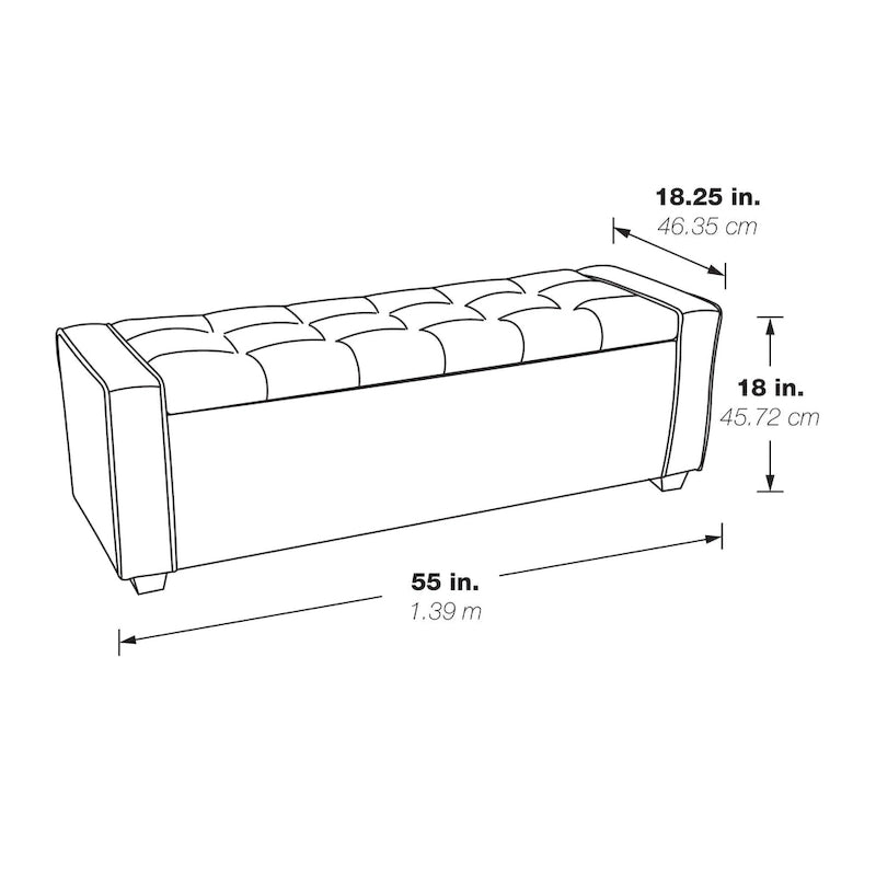 Gepolsterte Sitzbank mit Knopfheftung, Stauraum und Soft-Close-Deckel, neutraler Stoff