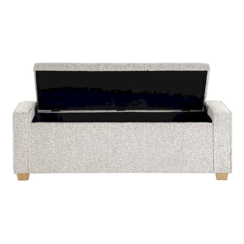Gepolsterte Sitzbank mit Knopfheftung, Stauraum und Soft-Close-Deckel, neutraler Stoff
