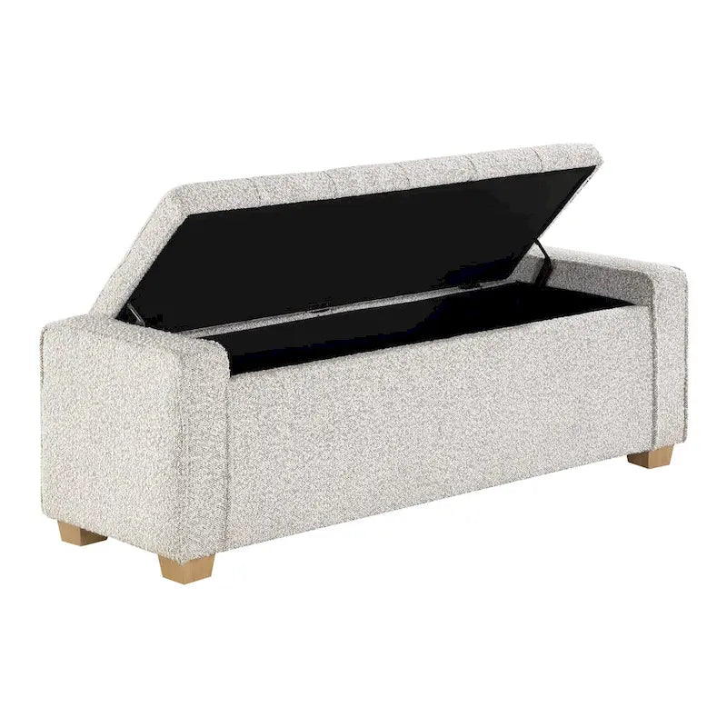 Gepolsterte Sitzbank mit Knopfheftung, Stauraum und Soft-Close-Deckel, neutraler Stoff