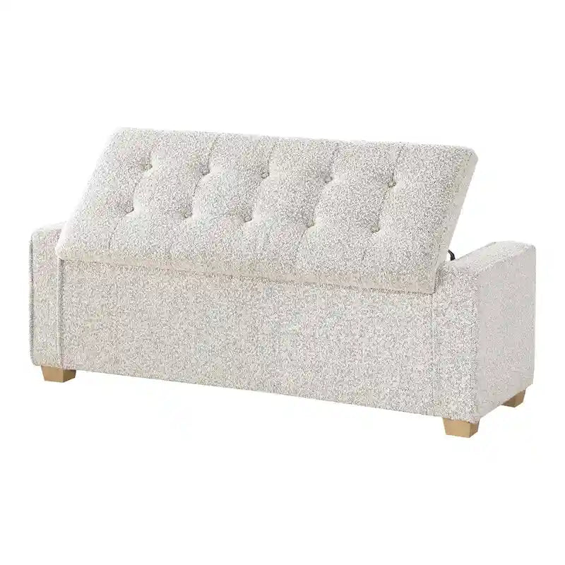 Gepolsterte Sitzbank mit Knopfheftung, Stauraum und Soft-Close-Deckel, neutraler Stoff