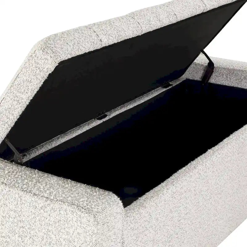 Gepolsterte Sitzbank mit Knopfheftung, Stauraum und Soft-Close-Deckel, neutraler Stoff