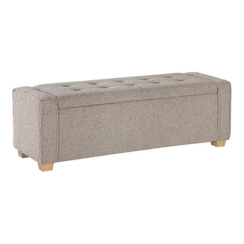 Gepolsterte Sitzbank mit Knopfheftung, Stauraum und Soft-Close-Deckel, neutraler Stoff