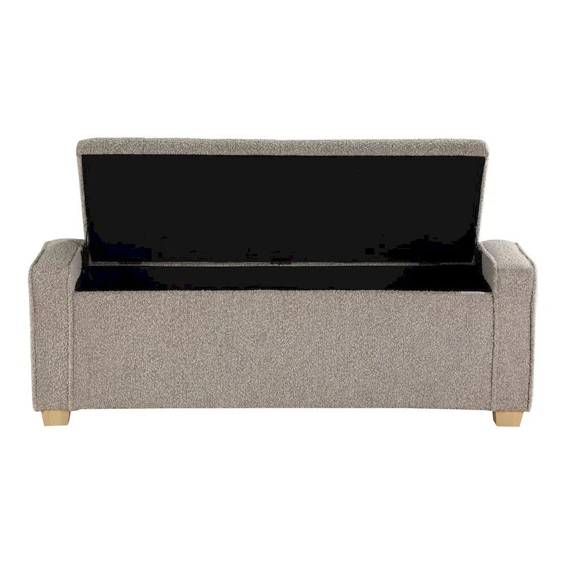 Gepolsterte Sitzbank mit Knopfheftung, Stauraum und Soft-Close-Deckel, neutraler Stoff
