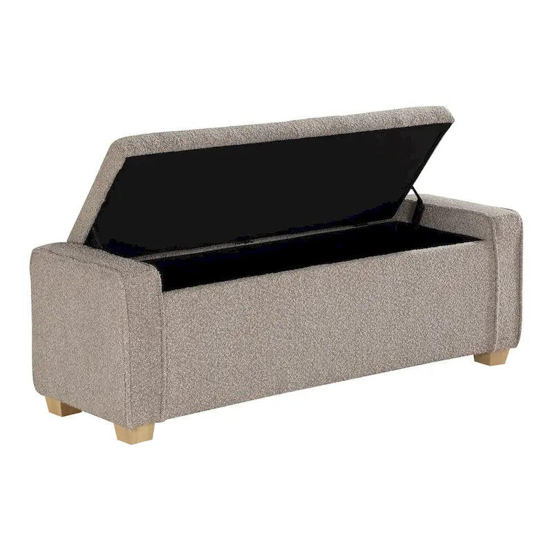 Gepolsterte Sitzbank mit Knopfheftung, Stauraum und Soft-Close-Deckel, neutraler Stoff