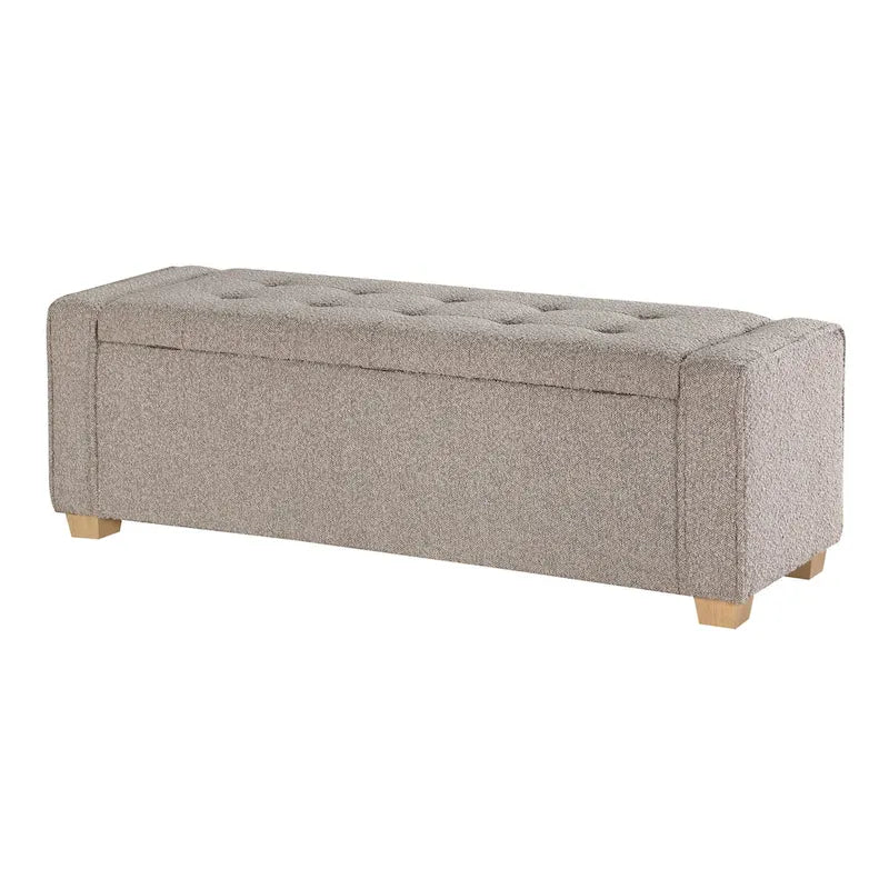 Gepolsterte Sitzbank mit Knopfheftung, Stauraum und Soft-Close-Deckel, neutraler Stoff