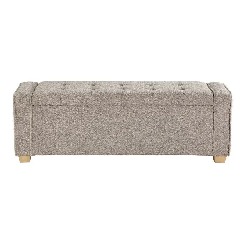 Gepolsterte Sitzbank mit Knopfheftung, Stauraum und Soft-Close-Deckel, neutraler Stoff