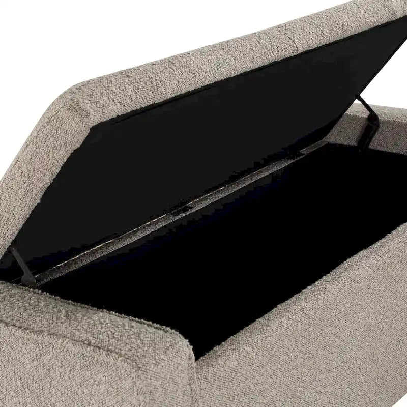 Gepolsterte Sitzbank mit Knopfheftung, Stauraum und Soft-Close-Deckel, neutraler Stoff