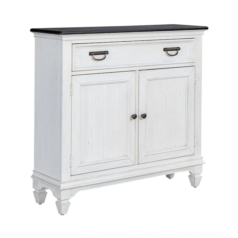 Wire Brushed White Two-Door Accent Hall Console with Charcoal Top