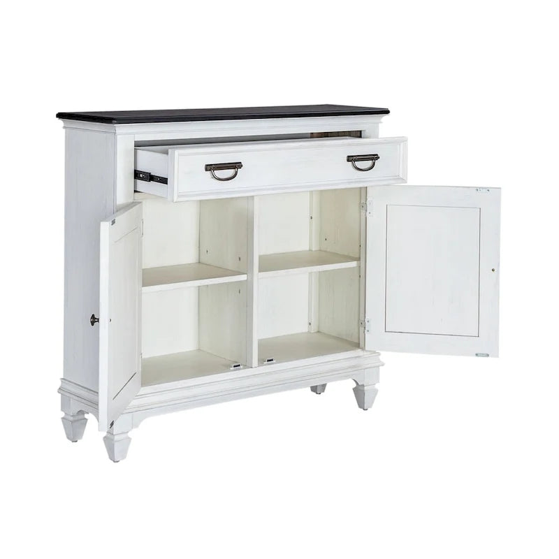 Wire Brushed White Two-Door Accent Hall Console with Charcoal Top