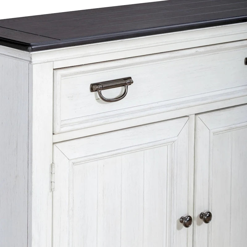 Wire Brushed White Two-Door Accent Hall Console with Charcoal Top