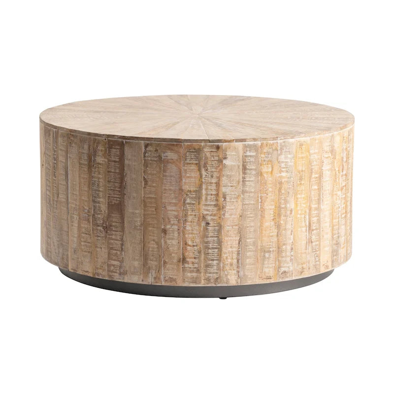 Round Birch Wood Cocktail Table Light Brown Coastal Rustic Style