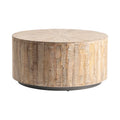 Round Birch Wood Cocktail Table Light Brown Coastal Rustic Style