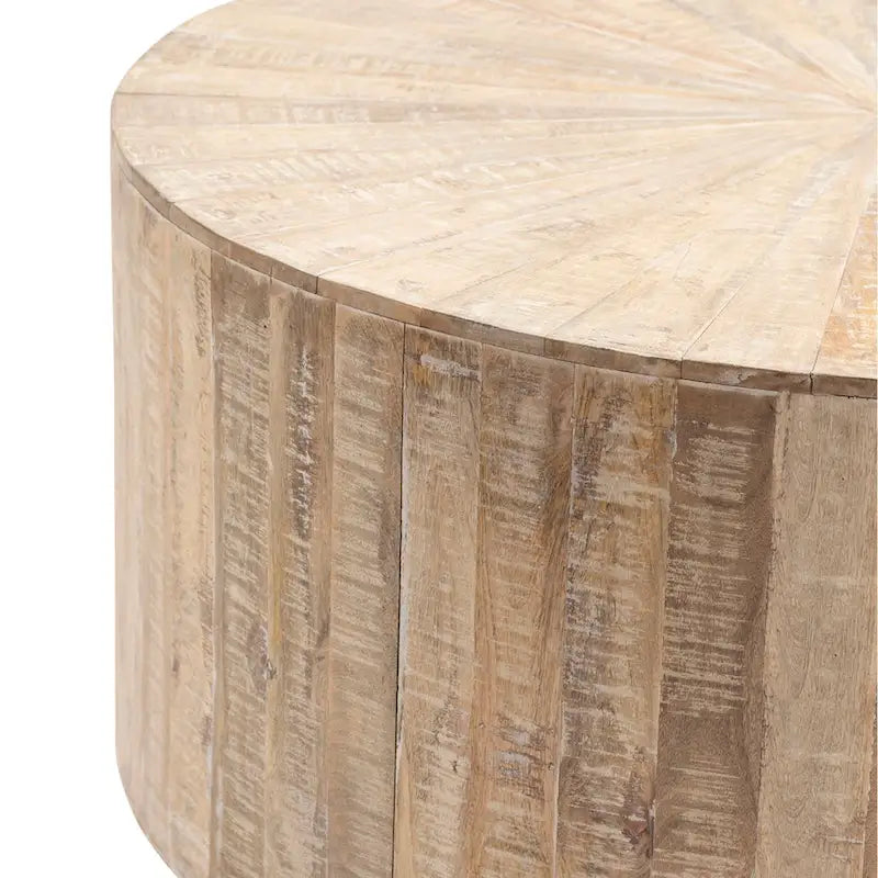 Round Birch Wood Cocktail Table Light Brown Coastal Rustic Style