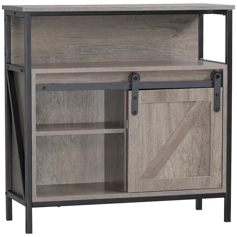Farmhouse Buffet Cabinet Kitchen Sideboard Sliding Barn Door Grey Storage