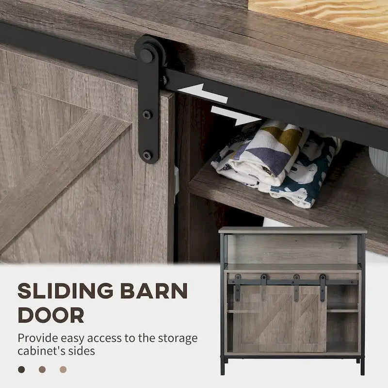 Farmhouse Buffet Cabinet Kitchen Sideboard Sliding Barn Door Grey Storage