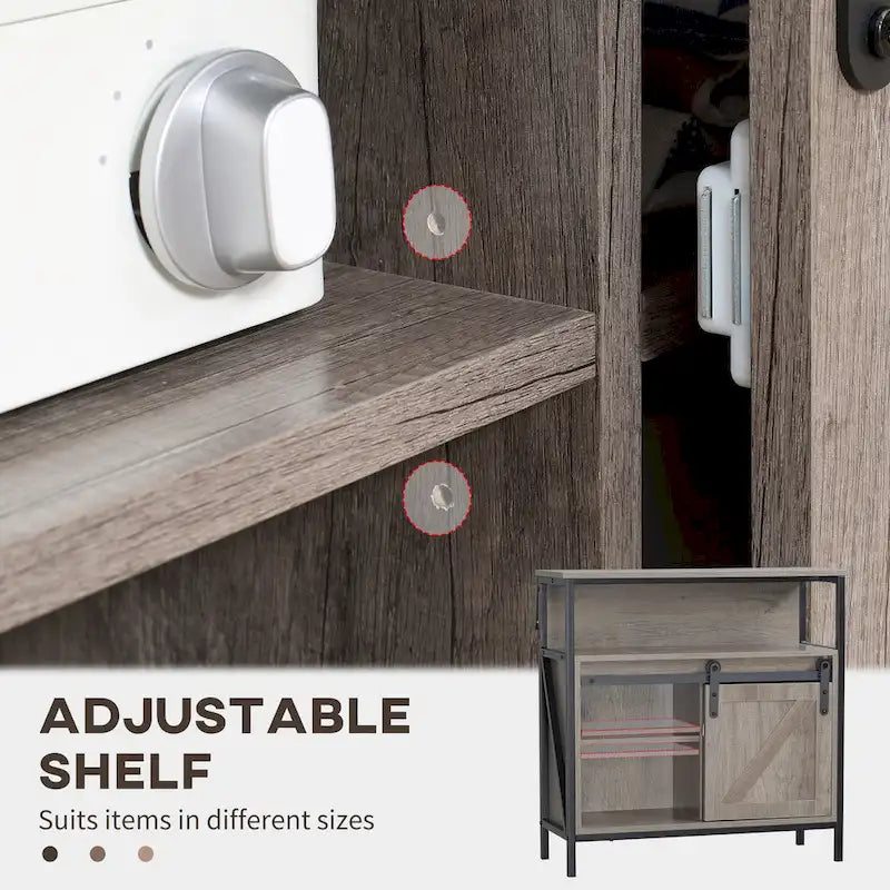 Farmhouse Buffet Cabinet Kitchen Sideboard Sliding Barn Door Grey Storage